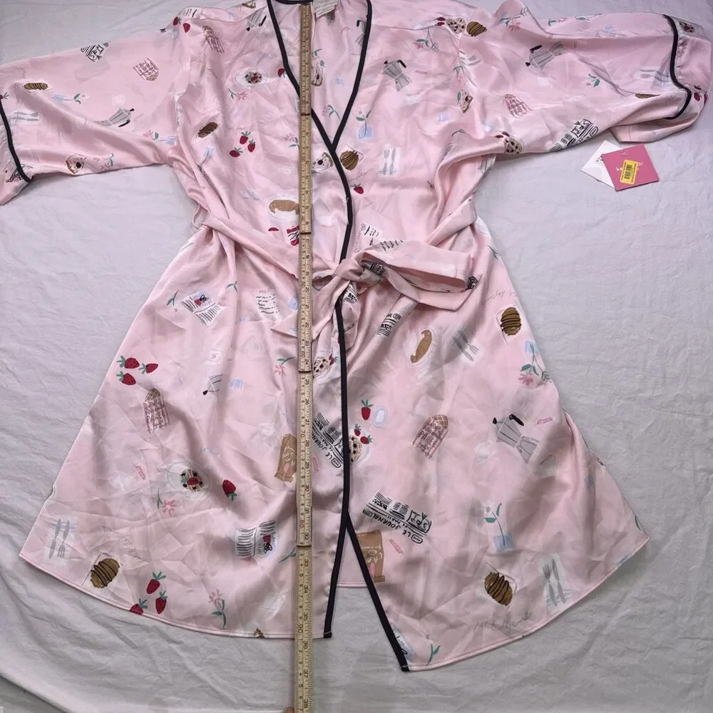 Kate Spade New York Womens French Theme Print Robe White Pink Size Medium NWT